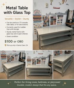 Modern Metal & Glass TV Console / Side Table – 47” Wide – $100 OBO