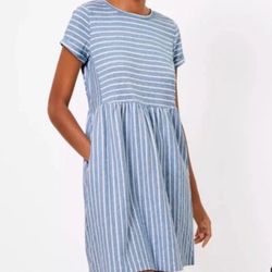 Loft women’s striped blue & white mini dress large -New