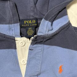 Kids Blue Stripes Long sleeve Polo With Hoodie, Ralph Lauren