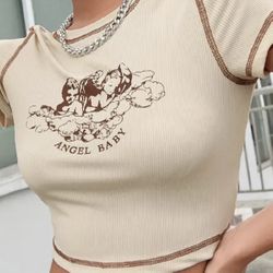 Tilly’s Full Tilt Y2K Cream Angel Baby Crop Top