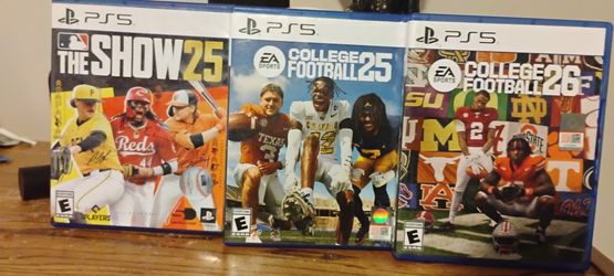 3 Sports games for Playstation 5 The Show Baseball And College Football 25 and 26