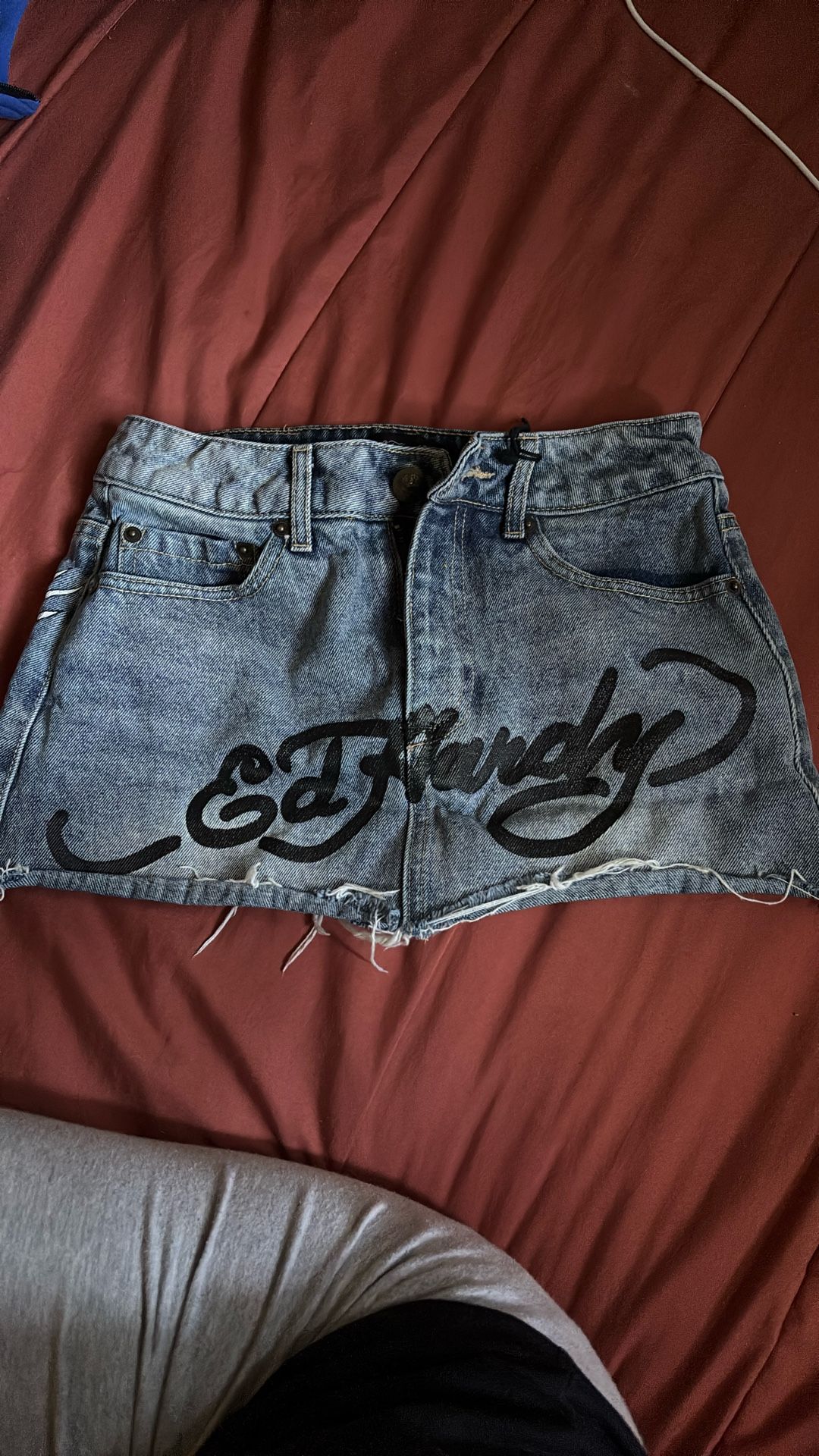 ed hardy denim mini skirt
