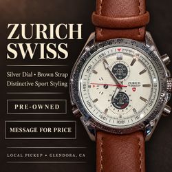 Zurich Swiss Watch – Silver Dial & Brown Strap