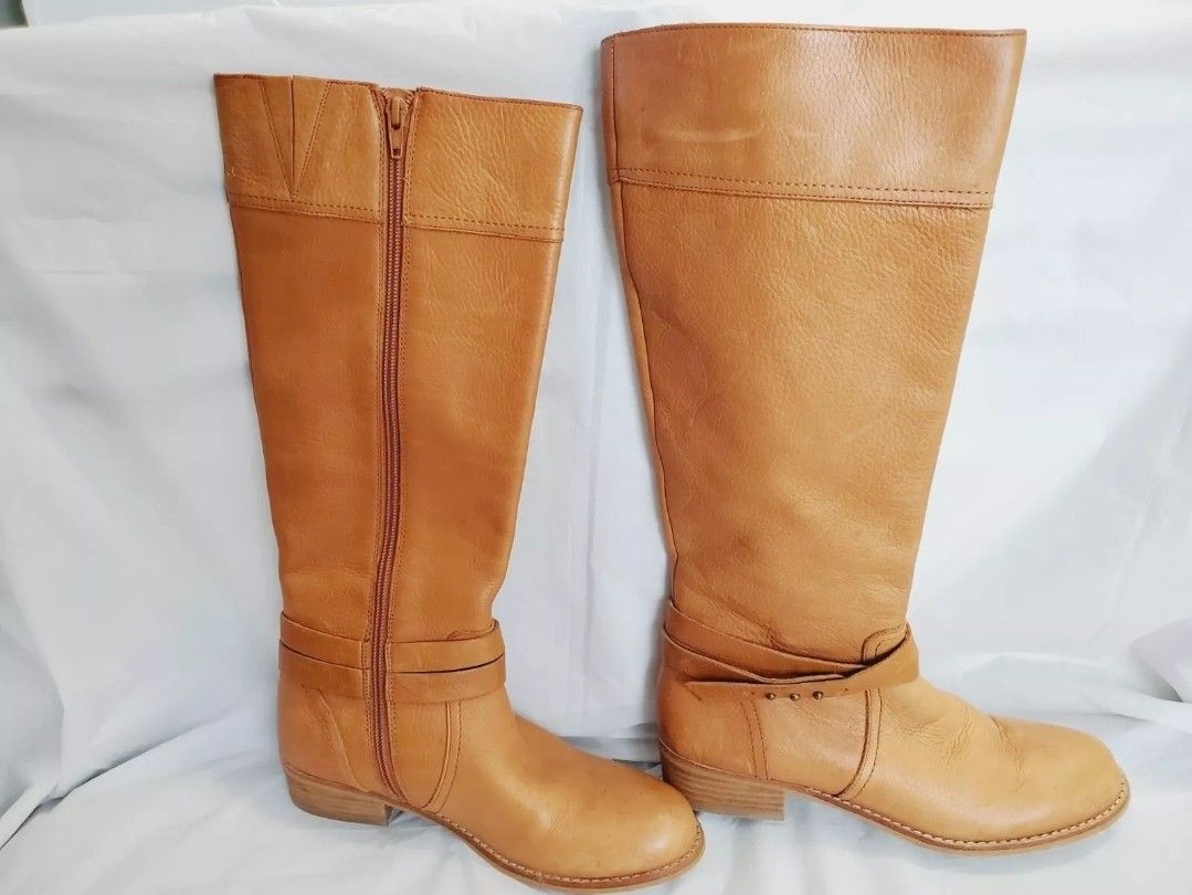 Womens Lands End Knee Boots Cognac Blakeley Size 6B