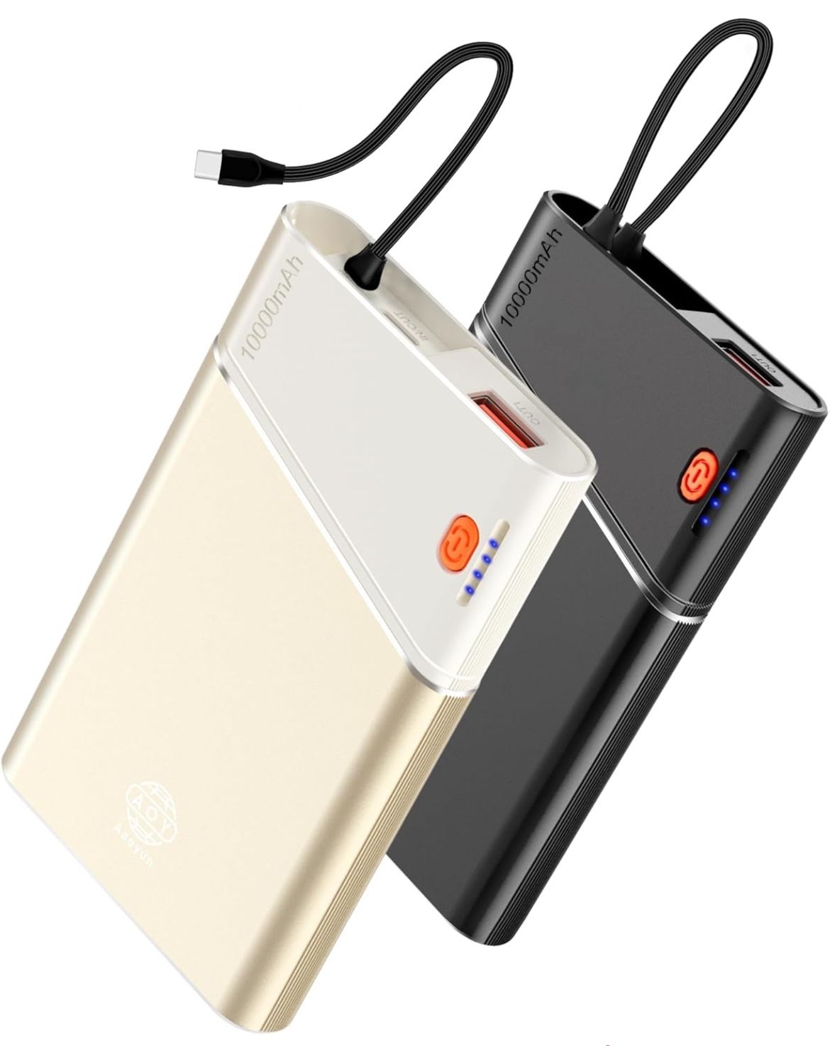 New in box 2-Pack Portable Charger,22.5W 10000mAh Power Bank PD Fast Charging with Built-in Cable for Travel,USB C in/Output Slim Hands Free Battery P