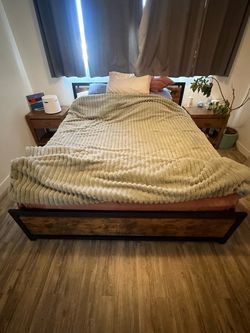 Industrial Queen Size Metal and Wood Bed Frame 7’2” x 6’3”