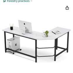 L Shaped Faux Marble Computer Desk