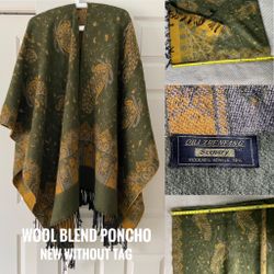 Beautiful Wool Blend Poncho/Cape/Shaw/wrap With Tassel Trim(New)