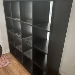 Ikea KALLAX Shelf unit, black-brown 4x4 57 7/8x57 5/8”