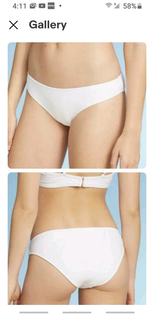 Womens Shade & Shore White Bikini Bottom - Low Coverage Ribbed Cheeky