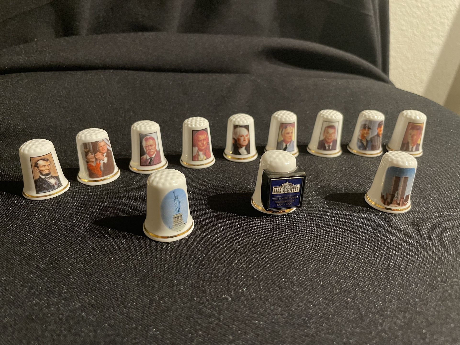 Gimbel And Sons Fine Bone China Thimbles - Presidents And White House - Lot Of 12