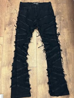 Vicious Black Distressed Stacked Jeans rockstar gothic
