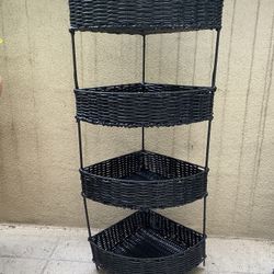 Black Wicker Corner Shelf