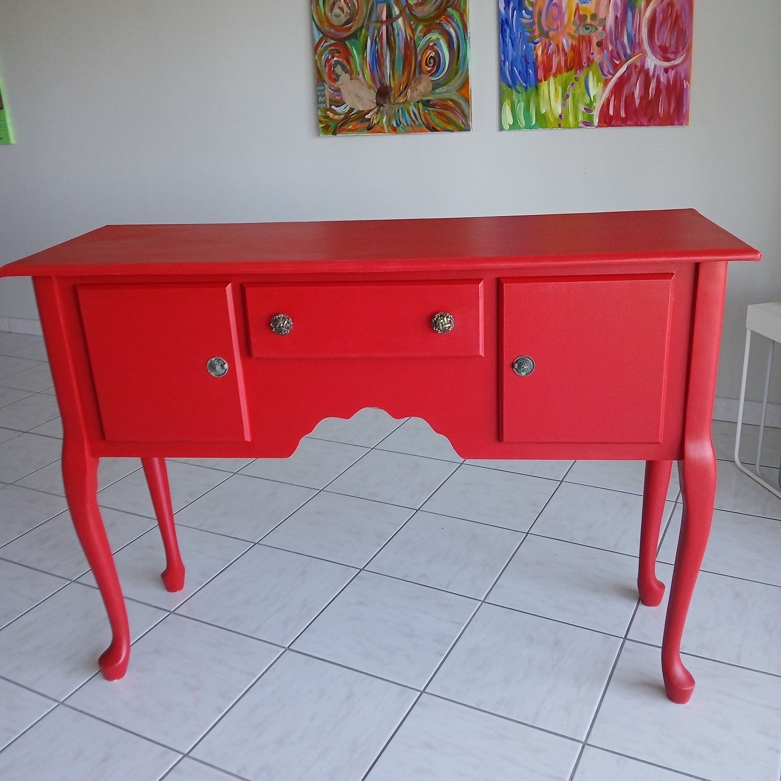 Red Queen Anne Style Sideboard Console Table
