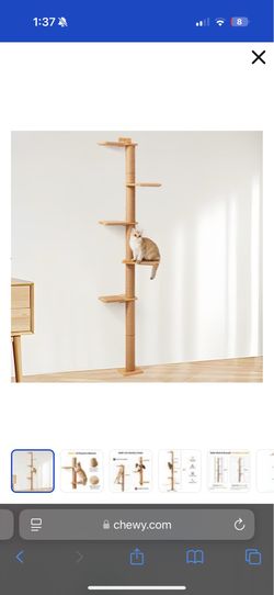 Floor-to-Ceiling Cat Tree – 81" Adjustable, Jute Post + Rubber Wood