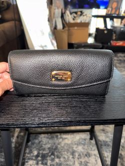 Michael Kors Black Leather Wallet with Gold Plaque