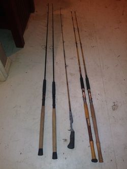 Fishing rods each except for the one in the center