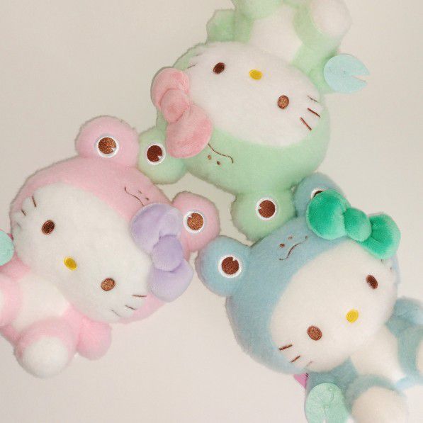 3-pc Sanrio Hello Kitty in Frog Costume- pink, pastel blue, pastel green Plushies 6.5"