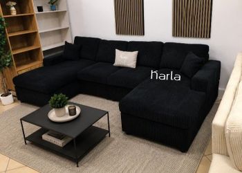 Black Corduroy U-Shape Sectional Sofa new in box