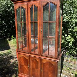 Wood China Cabinet - Two Piece With Glass Shelves 