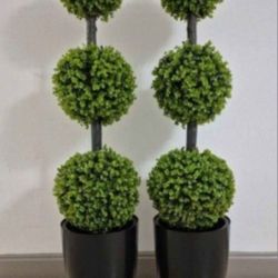 *** NEW LOW PRICE *** PAIR of Faux 3-Ball Boxwood Topiaries in 16" Planters @ Lasting Creations