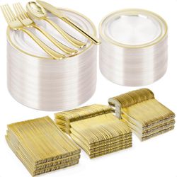 300 PCS Clear Gold Plastic Plate Set (50 Guests)
