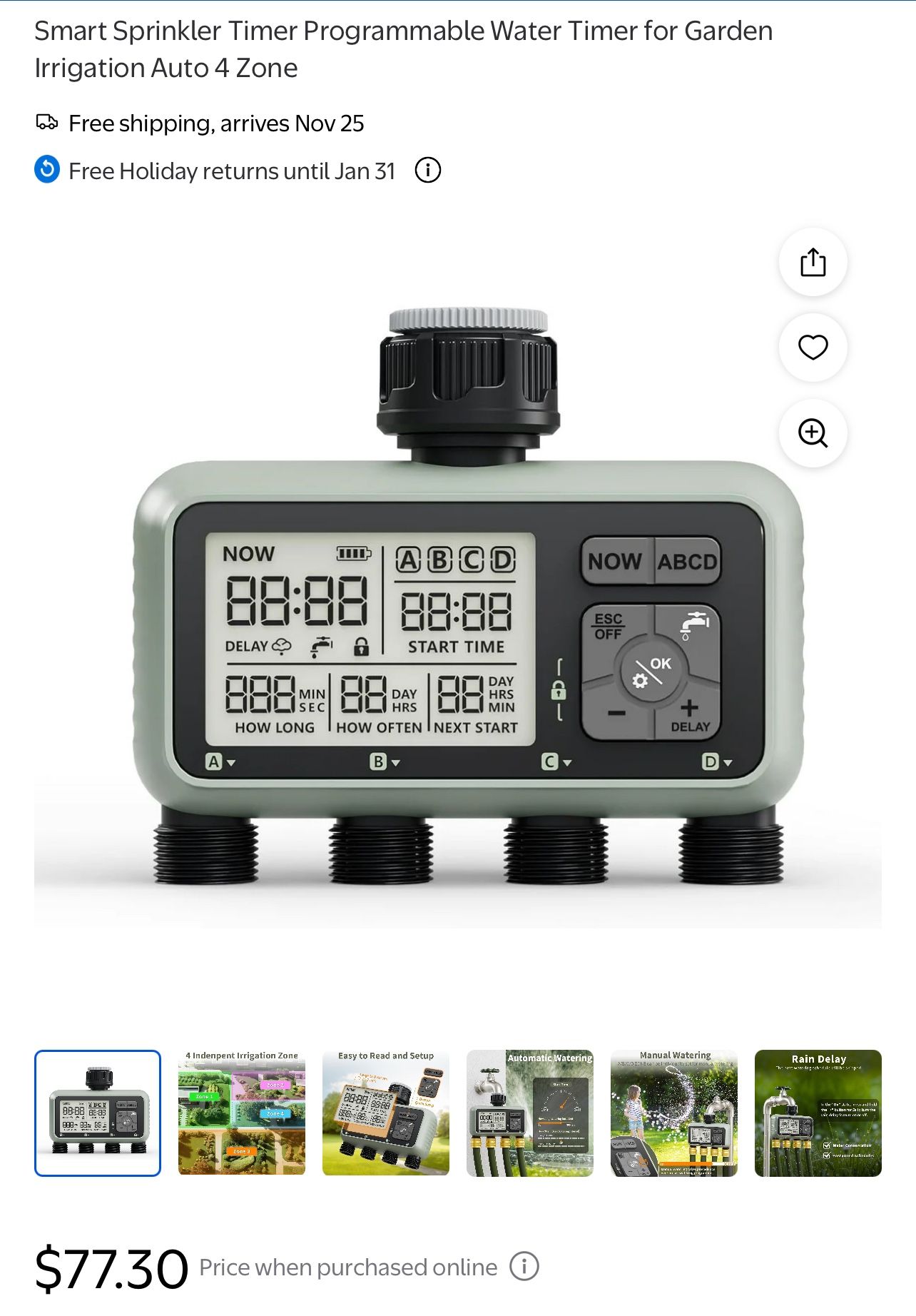 Smart Sprinkler Timer Programmable Water Timer for Garden Irrigation Auto 4 Zone