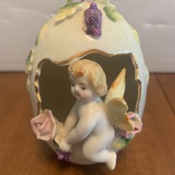 Vintage Porcelain Egg with Cherub