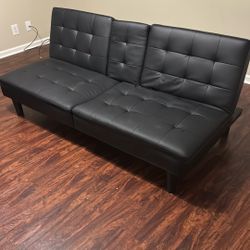 Mainstays Memory Foam 71.5" Futon with Cupholder and USB, Black Faux Leather