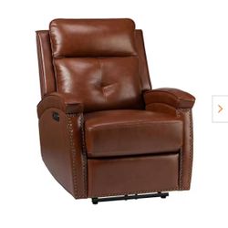 JAYDEN CREATION Hermann Camel Genuine Leather Power Recliner with Bronze Nailhead Trim RCCZ0763-CML
