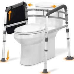 Toilet Safety Rails, Adjustable Height & Width Toilet Safety Frames with Handles, Toilet Rails with Reinforced Bars & Suction Cups for Disabled Elderl