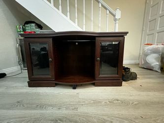 Dark Wood Corner TV Stand with Glass Doors