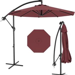 10 ft Cantilever Umbrella with Base Included, Outdoor Offset Umbrella 360° Rotation and Infinite Tilt, Fade Resistant Canopy for Deck, Pool, Garden, B