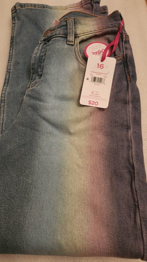 N. Peoria Brand New Justice Girls Sz 16 Baggy Ombre Jean Denim Pants Please Read Description For Pick Up Location Options