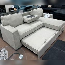 Sectional pull out sofa bed sleeper sofa with USB and Cup holdere