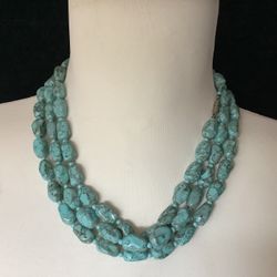 Long Faux Turquoise Beaded Necklace 56 Inches Long
