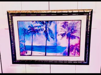 Portrait - Coastal Serenity – Palm Reflections  - Dimensions: Approx. 43" x 33" (including frame)