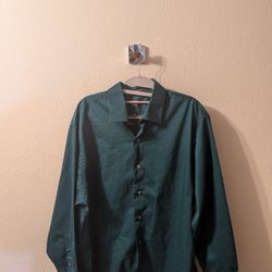 Arrow Solid Green Long Sleeve Cotton Blend Button Down Dress Shirt Men's Size XL