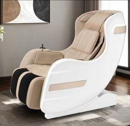 Brand New White & Light Brown Zero Gravity Massage chair w Bluetooth Speakers