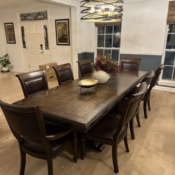 Large Solid Wood Dining Table + 8 Chairs – Seats 8–10