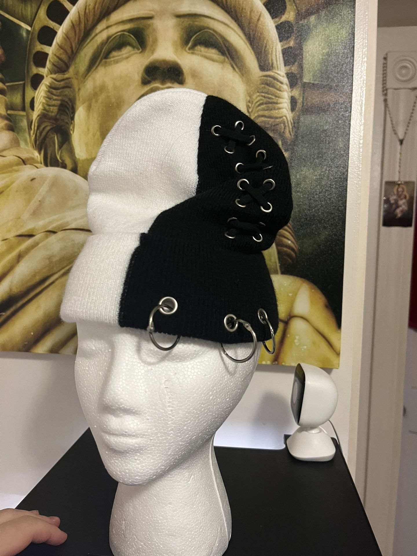 Pierced Beanie Black & White