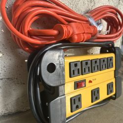 New 25ft. Outdoor Extension Cord & 8-Outlet Metal Housing Surge Protector