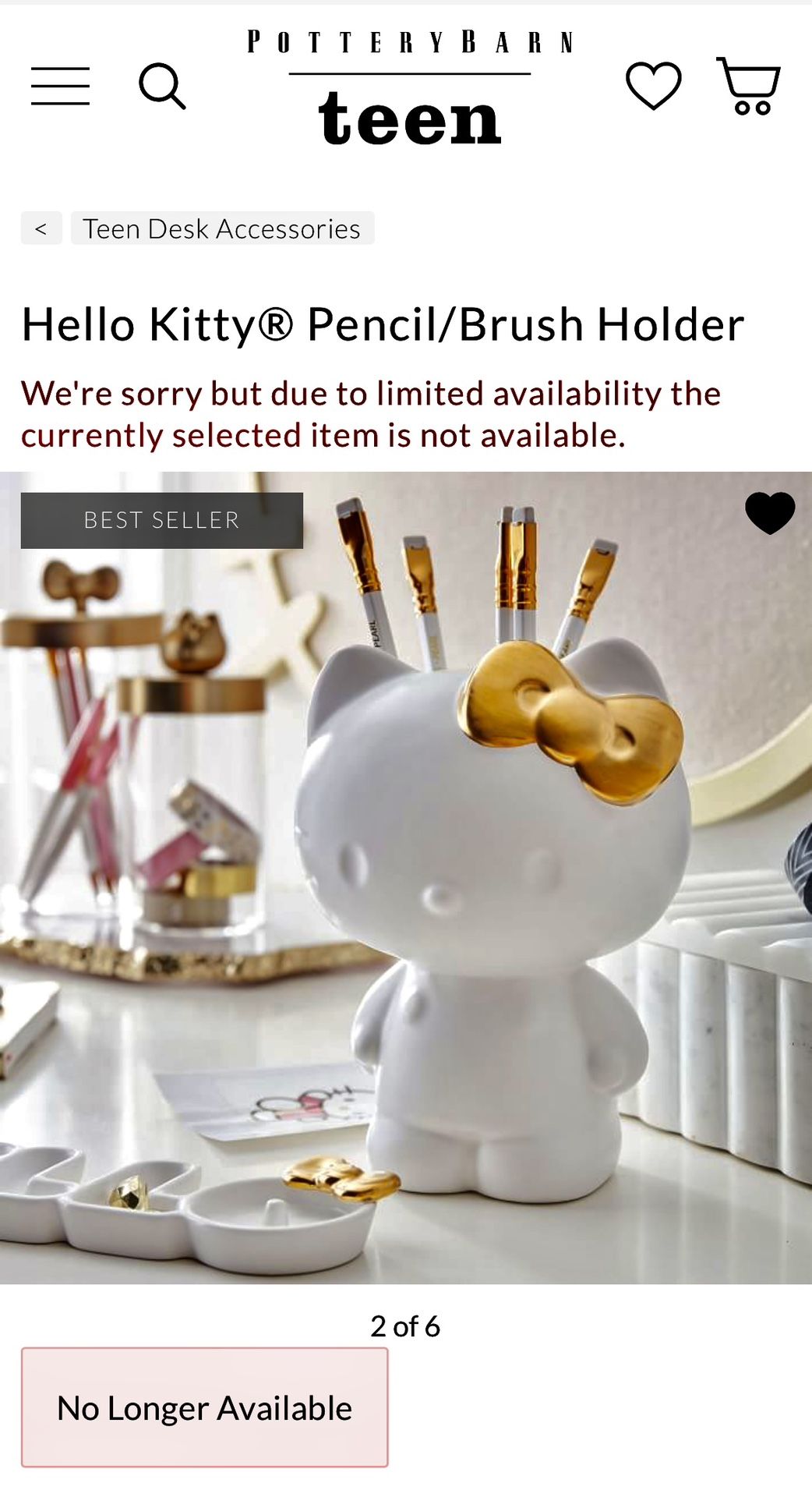 Hello Kitty Pottery Barn Teen Pencil & Brush Holder