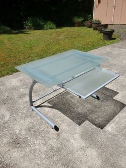 (Cross posted) Frosted Glass Computer Desk with Keyboard Tray