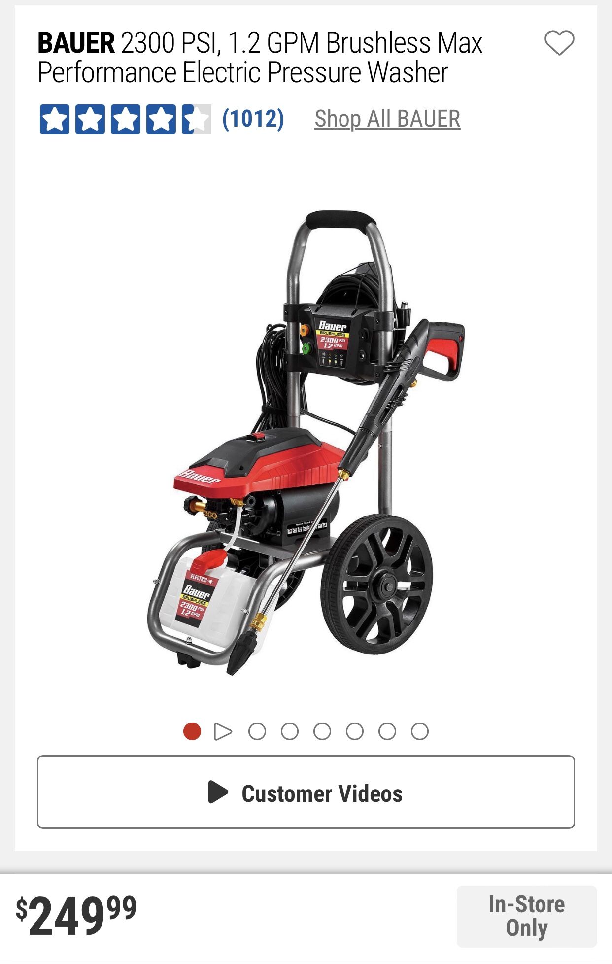 2300 PSI, 1.2 GPM Brushless Max Performance Electric Pressure Washer