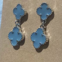 Silver and Blue Clover Earrings
