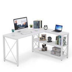 Tribesigns L-Shaped Desk, Reversible Corner Computer Desk with Shelves