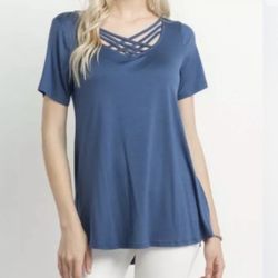 NEW Mittoshop Indigo Blue Crisscross Top Size Medium