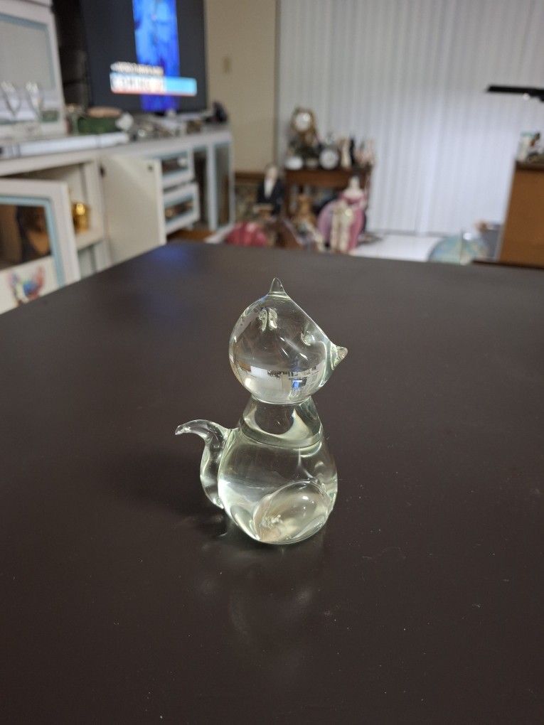 Art Crystal Glass Cat Figurine Hand Blown Paperweight 4" Tall