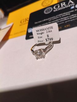 GRA Moissanite Ring 2.0ct Size 8